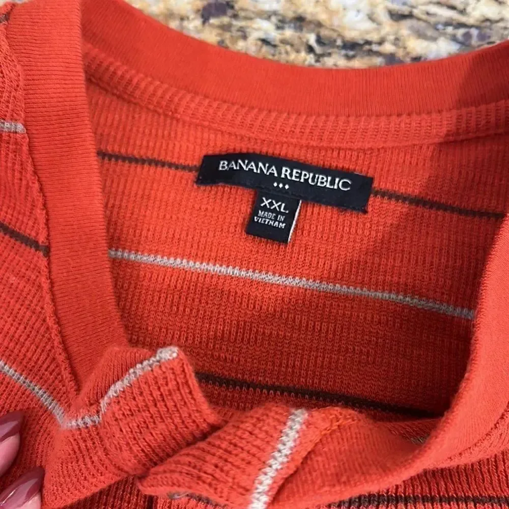 ❤️Last Chance Banana Republic Cotton Orange Striped Long Sleeve Shirt Size XXL